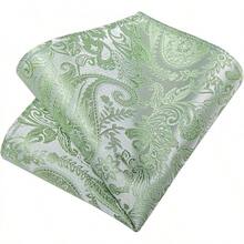 Conjunto de corbata de seda con estampado floral, incluye pinza de corbata, pañuelo y gemelos - Paisley verde salvia - Ver 3
