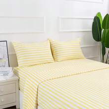 Best Season 4 Piece Bed Sheet Set - Full Size - Soft Microfiber Bedding Sheet Set, Deep Pocket, Stain, Fade & Wrinkle Resistant (Plaid Black & White), Luxury Comfortable - Stripe Yellow - 查看 2