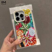 Large Hole Leather Texture Design Embroidered Fruit Pattern Element Printing Anti-Drop Shockproof All-Inclusive Mobile Phone Case Suitable For IPhone 16pro Max/16pro/16plus/16/15/14/13/12/11/XSMAX/XS Cute Fashion Halloween Valentine's Day Christmas Gift - trắng - Xem 1