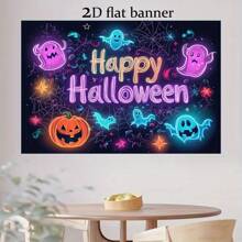 1 pieza Fondo colorido de Halloween, calabaza brillante, fantasma espeluznante, atmósfera fantasmal, perfecto para fotografía de fiesta, crea fácilmente un escenario mágico. Pancarta de fiesta, disponible en varios tamaños