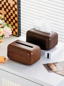1pc Vintage Wood Grain Plastic Tissue Box - Fashionable Home Decor For Kitchen, Bedroom And Living Room, Brown Design, Elegant And Practical Decorative Piece