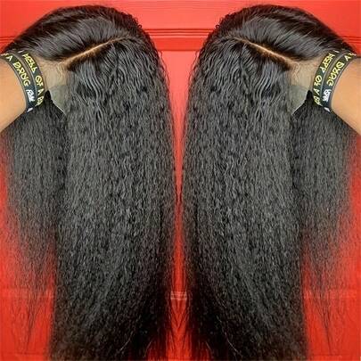 6*6  13*4 Kinky Straight Glueless Ready To Go Wigs Pre Cut Lace For Beginners Kinky Straight Lace Front Wig Remy Hair Unprocessed Brazilian Virgin Human Hair No Glue Lace Wig Yaki Straight Human Hair Wigs Pre Plucked For Women