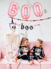 3pcs/Set Halloween BOO Balloon Kit, Black, Pink, Silver Letter Balloons, Suitable For Halloween Decoration, Ghost Party, Indoor/Outdoor Halloween Decoration, Halloween Party, Haunted House, Halloween Home Party Supplies - 彩色 - 查看 1