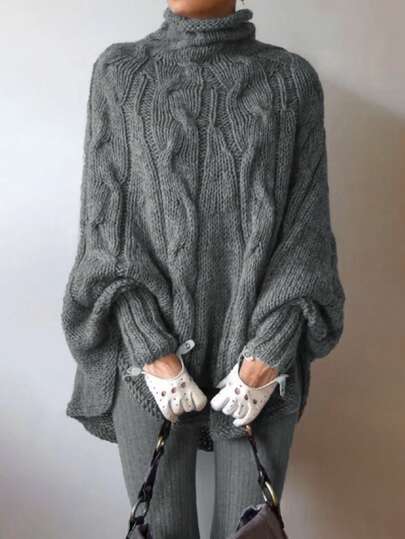 2025 Fall/Winter New Arrival Women's Turtleneck Cable Knit Sweater Long Sleeve Pullover Regular Length Medium Stretch Fabric Warm Jumper Top Loose And Vintage Turtleneck Pullover Sweater