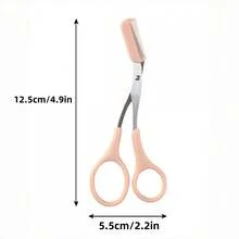 Stainless Steel Built-In Comb Eyebrow Scissors - Precision Beauty Tool With Pink Handle, Left And Right Hand Design, Professional And Home Beauty, Durable Metal Structure, Eyebrow Trimmer