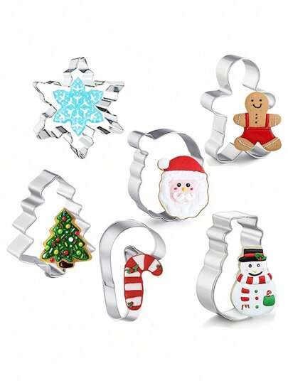6 件圣诞饼干模具套装 - 雪人、圣诞树、姜饼人、拐杖糖、雪花、圣诞老人、饼干和蛋糕模具圣诞节圣诞装饰品圣诞睡衣圣诞礼物圣诞装饰