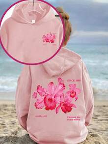 少女卫衣印花宽松套头毛衣上衣 Y2K 女孩学院风服装 - 粉色 - 查看 2