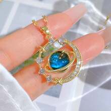Y2K Starry Sky Planet Light Luxurious Temperament Gorgeous Necklace Star And Moon Versatile Stainless Steel Clavicle Chain - Dây chuyền C - Xem 1