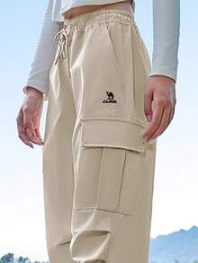 CAMEL CROWN Outdoor Soft Shell Pants, Wide Leg Jumpsuit, Waterproof Hiking Pants, Casual Paratrooper Pants - Light Khaki - View 2