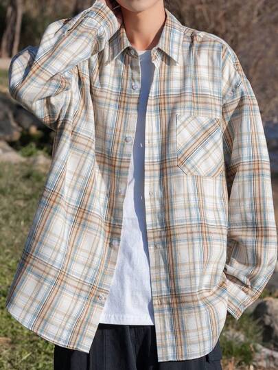 【2025新作】LANメンズ 春秋 レトロ カジュアル チェック 長袖シャツ 格子柄 ビッグシルエット 通勤 デート オフィス 休日 ゆったり