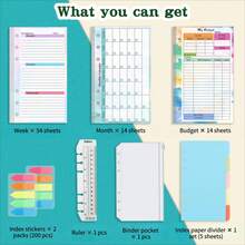 6-Loch Lose-Blatt-Notizbuch Ersatz-Zubehör-Set, Wochenplan, Monatsplan, Haushaltsbuch Ersatz-Innenseiten, Handkonten Innenseiten, A6 Notizbuch Ersatz-Innenteil