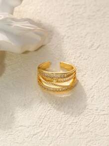 1 buc. Inel deschis multistrat, stil luxos rafinat, încrustat cu zirconiu cubic, accesoriu pentru femei, versatil la modă, potrivit pentru purtare zilnică, întâlniri, reuniuni, petreceri, accentuează farmecul, cadou pentru femei, cadou pentru prietenă, cadou de ziua de naștere, cadou de Crăciun.