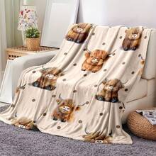 Cozy Floral Highland Cow Print Flannel Throw Blanket - Soft, Warm & Versatile For  , Adds A Modern Touch To Your Home, Creating A Comfortable Bedroom Style.   Suitable For All Seasons, Polyester,    Washable, Machine Washable, Lightweight, Breathable, Comfortable, Warm, Unique,280gsm, Suitable For Him And Her, Suitable For Napping, Camping, Traveling, Family, Daily Life Office Decoration, Birthday Anniversaries, Valentine's Day, Thanksgiving, Christmas, Halloween, Mother's Day, Father's Day, Weddings, New Year Gifts For Her, Him, Family, Boyfriend, Girlfriend Father, Family Member, Mother, Lover, Daughter, Son, Grandfather, Grandmother, Friend,  Classmate And Pet. Sofa,Bed,Car,Bedroom,Living Room,Office, Outdoor Camping, Beach,Wall Decoration Ships From USA - 多色6 - 查看 3