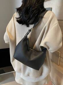 1 件小众设计柔软 PU 纯色时尚简约百搭单肩包，迷你腋下包手提包女士 - 黑色 - 查看 3