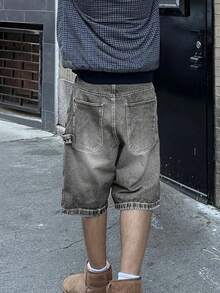 春夏新款时尚休闲水洗牛仔七分裤，宽松百搭，简约风格牛仔裤 - 淺灰色 - 查看 4