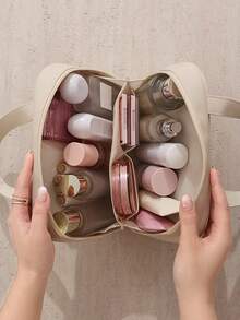 1pc Portable PU Leather Makeup Bag, Large Capacity Professional Cosmetic Organizer Pouch With Zipper, Brush & Pencil Holders, Waterproof Material, Multi-Compartment Design, Easy To Clean, Multifunctional Travel Toiletry Bag, Suitable As Birthday, Mother's Day, Christmas Gift, Beach Bag, Back To School Toiletry Bag - Multicolor - View 6