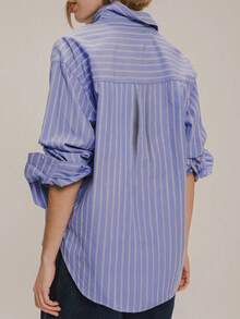 Camisa de manga larga con botones y rayas elegante para mujer LuminousWealth - Cuello clásico, adecuada para primavera/verano/otoño, moda diaria - Multicolor - Ver 4