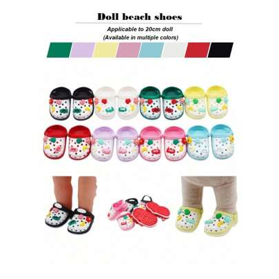 1pc Doll Shoes 5.5*3cm, Suitable For 20cm Dolls, Not Fit For La-Bubu, Casual Beach Sandals With Cartoon Decor For 20cm Dolls & 14" EXO Milu Plush Doll, Soft & Cute, Perfect For Summer!
