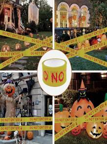 1 Roll Halloween Caution Tape, 4.8cm*25m Yellow Danger Warning Tape, Hazard Barrier Tape, Indoor Outdoor Creepy DIY Decor Accessory Suitable For Party, Doors, Dangerous Areas