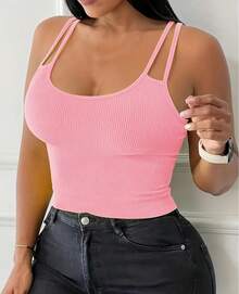 NEW CROPPED TOP WITH 2 STRAPS - 乾枯玫瑰色 - 查看 1