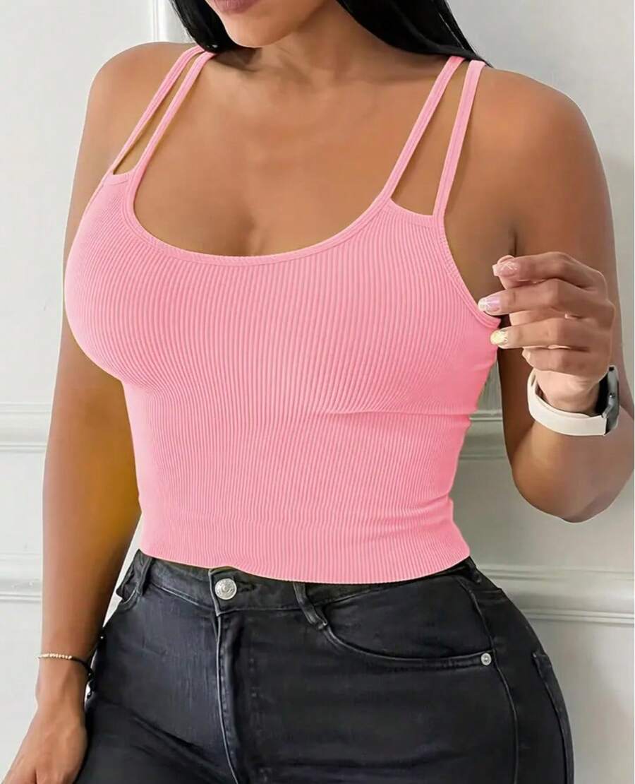 NEW CROPPED TOP WITH 2 STRAPS - 乾枯玫瑰色 - 查看 1