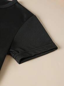 Summer Fashion Boys' Short Sleeve T-Shirt "EASILY DISTRACTED BY AIRPLANES" Airplane Element Print Casual Top NY-DX5552 Minimalist Style Sweatshirt - 黑色 - 查看 4