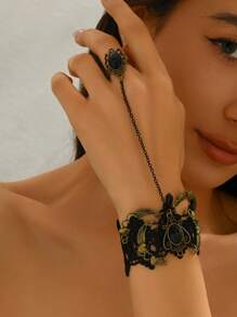 1pc Vintage Pirate Steampunk Lace Skull Mechanical Gear Ring Finger Bracelet