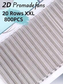 800PCS 20 Rows XXL Tray 2D Promade Volume Fans Lashes Trays Pestañas 0.10mm Thickness C D Curl 8-15mm Mix Natural Long Super Soft Handmade Fans Lashes Extensions Mega Tray Ultra Dark Pointy Thin Base Imported Korean PBT Fiber For Professional Beauty Festive Christmas - màu đen - Xem 1