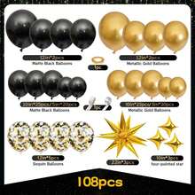 108pcs Black & Gold Balloon Arch Kit, Includes Chrome Black & Gold Metallic Balloons, Suitable For Graduation, Baby Shower, Boy/Girl Birthday, Prom, New Year, Wedding Party Decoration - Black Gold - View 2