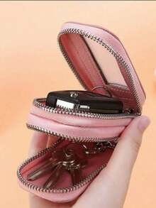 1 件便携式时尚 PU 汽车钥匙包大容量钥匙包双层腰挂式通用拉链钥匙包男女通用钥匙包带钥匙圈和钥匙链包圣诞礼物感恩节女士迷你钱包，教师节、情人节、生日、圣诞节和任何特殊场合的完美礼物 - 彩色 - 查看 2