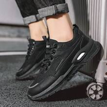 بوت عمل كاجوال للرجال، بوت برباط قابلة للتنفس من قماش الشبكة مع كاب للأصابع، بوت عمل خارجية عتيقة، مناسبة لجميع المواسم - الأسود - مشاهدة 8