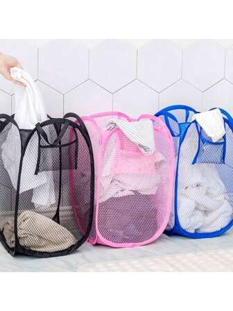 1 pieza Cesta de lavandería plegable y emergente de malla, almacenamiento para ropa de bebé recién nacido, bolsa de almacenamiento plegable con bolsillos laterales y asas, material nuevo y resistente, adecuado para habitación de bebé, dormitorio, lavandería, baño