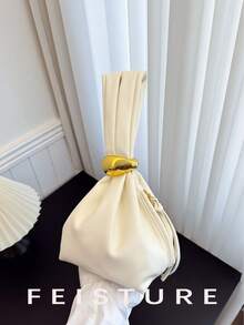 1 件褶皱女士手提包，时尚奢华手提包，适合日常外出、约会、通勤 - 米色 - 查看 3