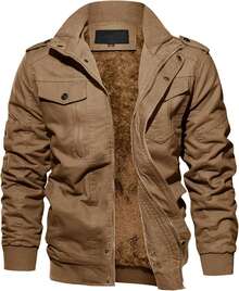 Men's Loose-Fitting Winter Coat With Flap Pockets, Lined With Thick Wool, A Classic And Warm Jacket. - 卡其色 - 查看 1