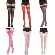 2   Pairs Of Seductive Lace Top Thigh High Stockings - Party Essential, Super Soft, Stay-Up Design - Fashion-Forward Womens Hosiery For Over The Knee Glamour - 粉色 - 查看 4