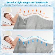 Cooling Blankets For Hot Sleepers, Cool Summer Blanket Keep Body Cool For Night Sweats Double Sided Lightweight Breathable Blanket For Bed Couch Sofa, Queen(90"X90"), Grey - 藍色 + 毛毯 (50"x70") - 查看 3