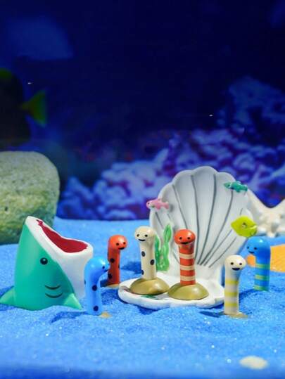 1 pieza/6 piezas Decoración de acuario, micropaísaje, escenografía de pecera, océano de verano, tiburón de dibujos animados, morena marina, soporte de conchas, ornamento de fondo biológico, decoración creativa, ornamento de escritorio, decoración del hogar