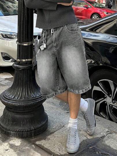 Spring And Summer New Fashion Casual Washed Denim Five Quarter Pants, Loose And Versatile, Minimalist Style Jeans