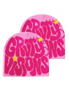 2pcs Women's Multicolor Alphabet Spider Web Knitted Hat Set With Jacquard Pattern For Street Fashion, Daily Wear - Multicolor - View 22