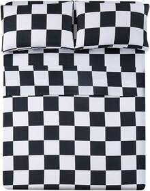 Best Season 4 Piece Bed Sheet Set - Full Size - Soft Microfiber Bedding Sheet Set, Deep Pocket, Stain, Fade & Wrinkle Resistant (Plaid Black & White), Luxury Comfortable - 黑白格子圖案 - 查看 1