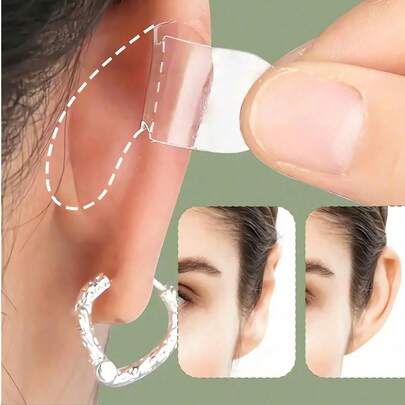 60/48/24/12片装隐形耳贴，低过敏支撑贴，适用于角色扮演和脸型塑形 - 男女通用透明垂直矫正贴，隐形低过敏硅胶耳贴 - 透明防下垂耳贴，赠品，旅行，平价好物，旅行必备