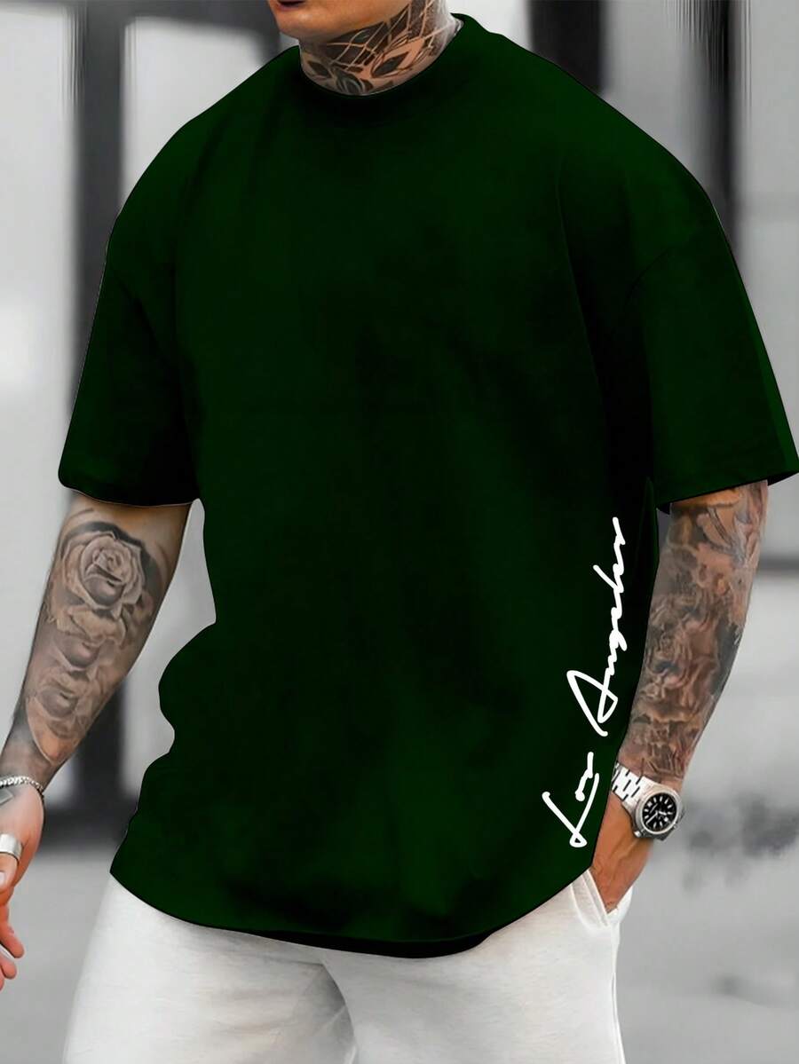 Los Angeles Unisex T-Shirt 100% Cotton Special Color Side Print Thread 30.1 - 軍綠色 - 查看 1