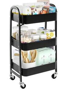 WILLINGTE Carrito de Almacenamiento Metal con 3 Niveles, Carrito de Utilidadóvil, Organizador con Ruedas, Fácil de Montar para Oficina para Baño, Cocina, Salón, Oficina (Negro) - rosa - Ver 9
