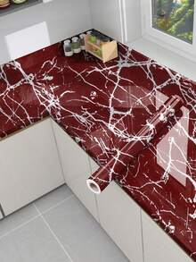 件紅色大理石圖案廚房防水防油光面自黏抽屜和家居保護膜，桌面和爐灶面和防潮自黏翻新膜，大理石圖案壁紙 - 紅色 - 查看 16