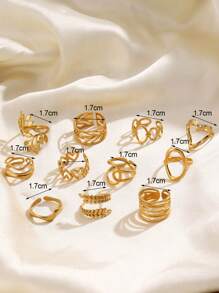 5/6pcs Stainless Steel 18K Gold Plated Minimalist Geometric Heart & Oval Line Open Rings, Suitable For Women Everyday Wear