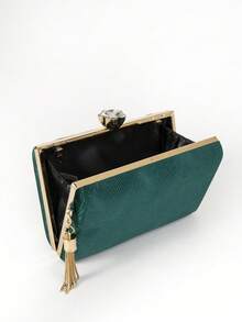 丝绒褶皱斜挎手拿包 - 綠色 - 查看 3