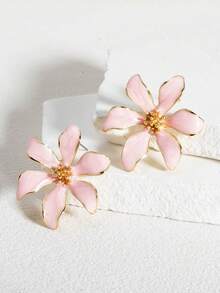 1 对时尚高端优雅简约百搭白色、粉色、红色、酒红色、紫色、绿色、彩色镂空花朵耳钉，适合女士日常搭配、极简主义、甜美、度假、礼物