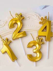 Latest Gold Shell Crown Numbered 0-9 Birthday Anniversary Party Cake Decorative Candles - Gold - View 8