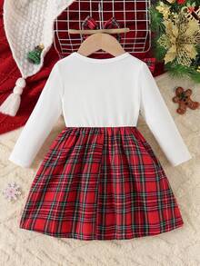 Robe à manches longues pour bébé fille avec volants, patchwork à carreaux rouges de la Saint-Valentin, nœud + Chouchou à nœud