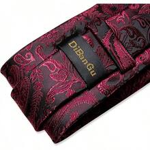 Silk Floral Necktie Set With Tie Clip, Handkerchief & Cufflinks - Red Black - View 6